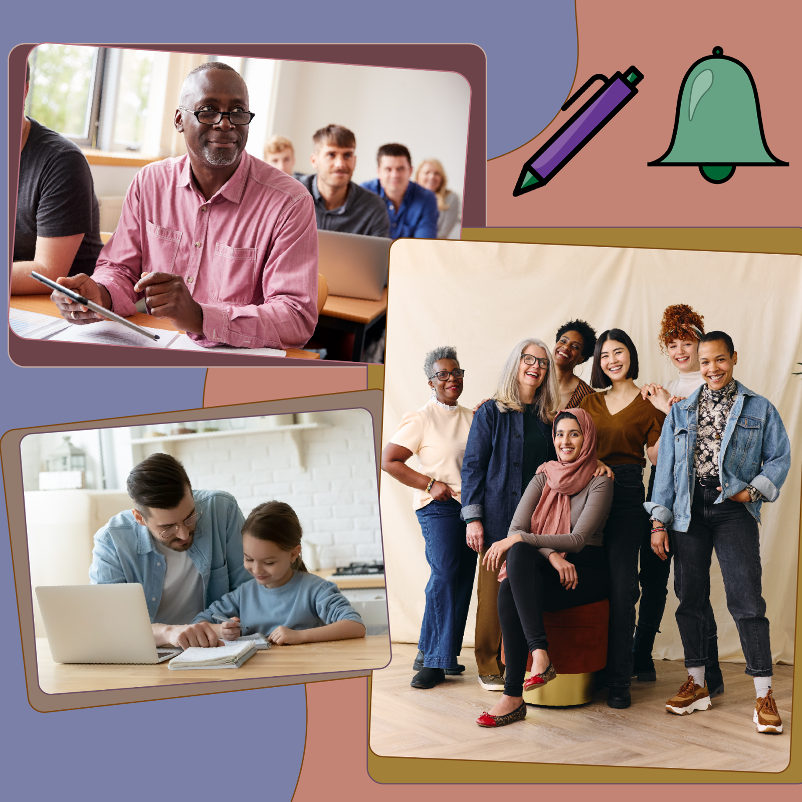 Happy diverse people coming together through learning.
